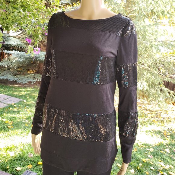 VIVIENNE TAM, Long sleeve black striped sequin top - Picture 10 of 11